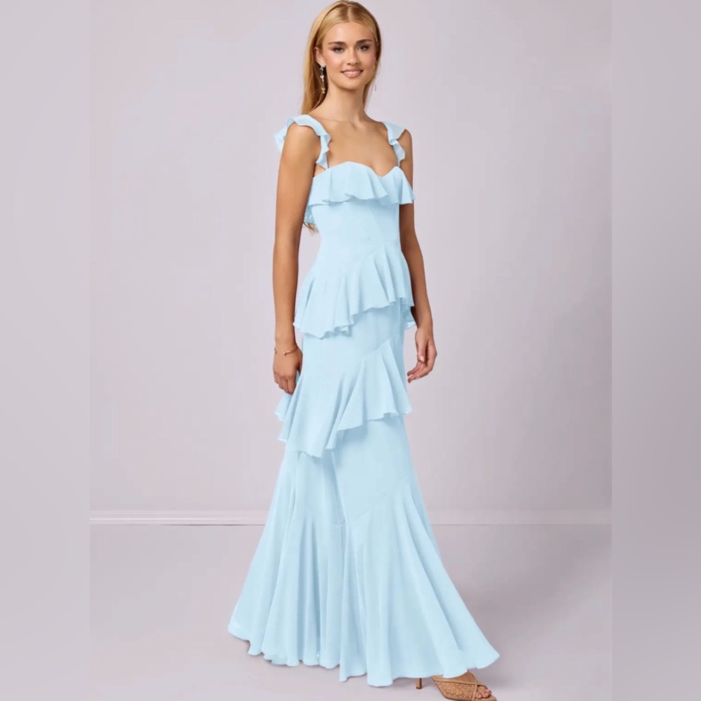 AZAZIE Elegant Light Blue Ruffle Dress